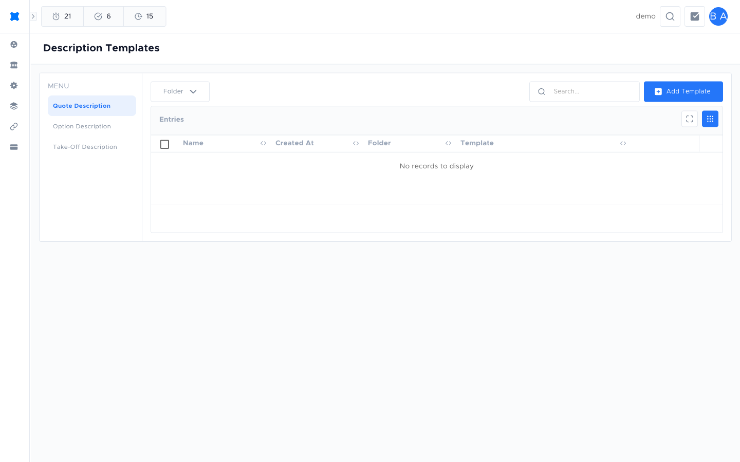 Description Templates list under Manage → Templates