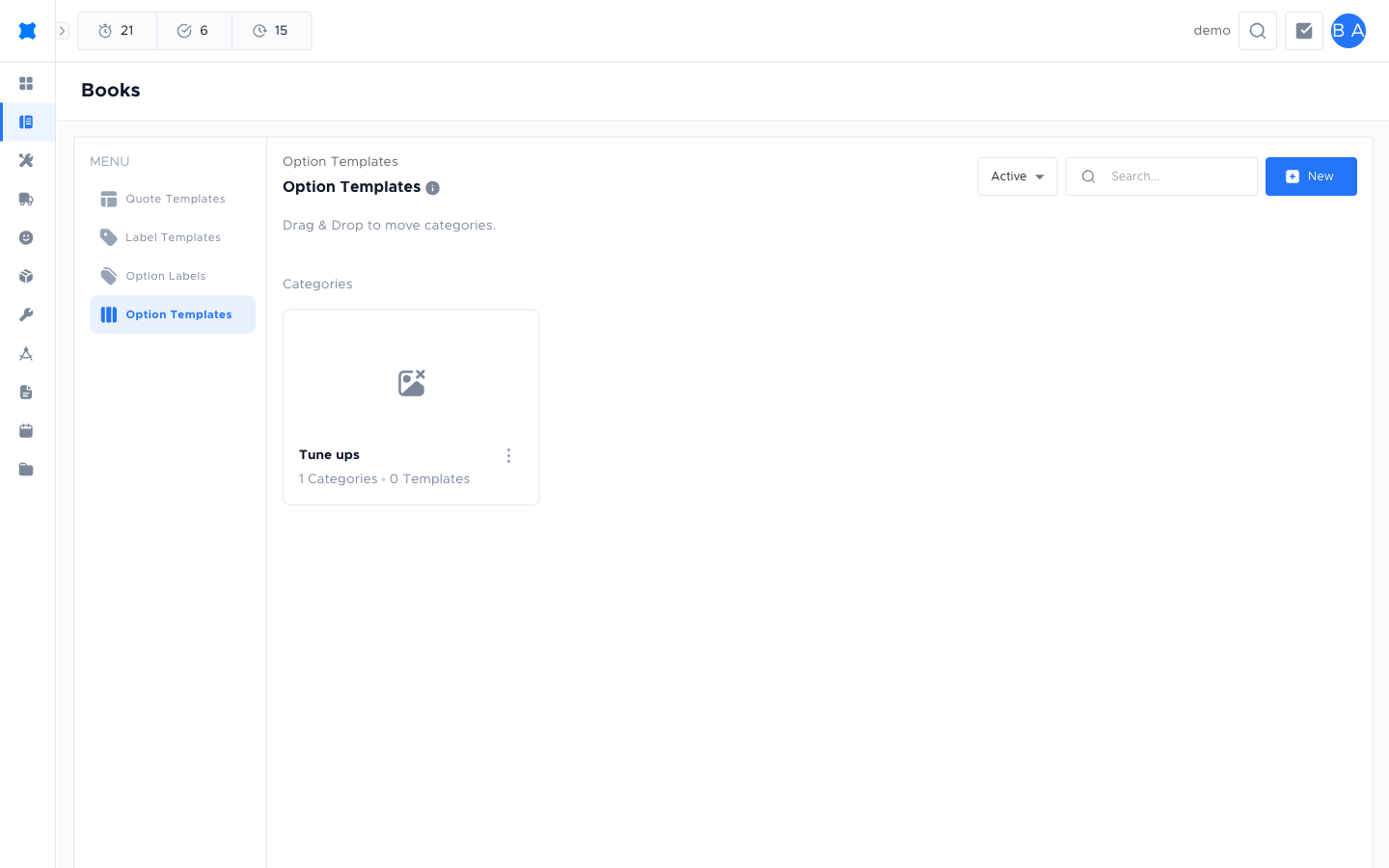 Option Templates list showing template cards